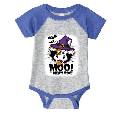 Moo I Mean Boo Funny Ghost Cows Halloween Highland Cow Gift Infant Baby Jersey Bodysuit