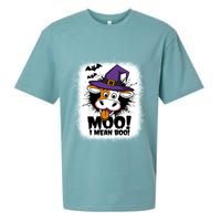 Moo I Mean Boo Funny Ghost Cows Halloween Highland Cow Gift Sueded Cloud Jersey T-Shirt