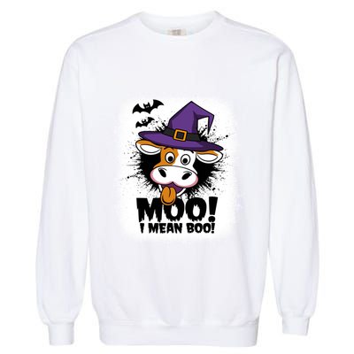 Moo I Mean Boo Funny Ghost Cows Halloween Highland Cow Gift Garment-Dyed Sweatshirt