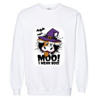 Moo I Mean Boo Funny Ghost Cows Halloween Highland Cow Gift Garment-Dyed Sweatshirt