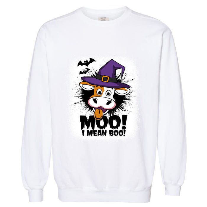 Moo I Mean Boo Funny Ghost Cows Halloween Highland Cow Gift Garment-Dyed Sweatshirt