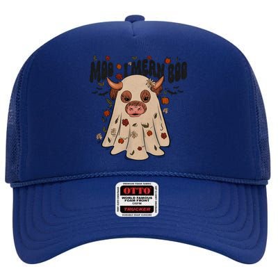 Moo I Mean Boo Funny Halloween Ghost Cow Retro Vintage Style Gift High Crown Mesh Back Trucker Hat