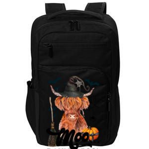 Moo I Mean Boo Witch Scottish Highland Cow Halloween Costume Cute Gift Impact Tech Backpack