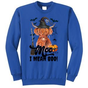 Moo I Mean Boo Witch Scottish Highland Cow Halloween Costume Cute Gift Sweatshirt