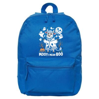 Moo I Mean Boo Funny Scary Skeleton Cow In Ghosts Halloween Gift 16 in Basic Backpack