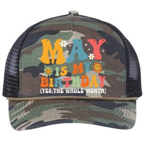 May Is My Birthday Yes The Whole Month May Birthday Groovy Retro Rope Trucker Hat Cap