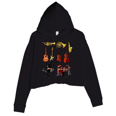 Musical Instruments Crop Fleece Hoodie