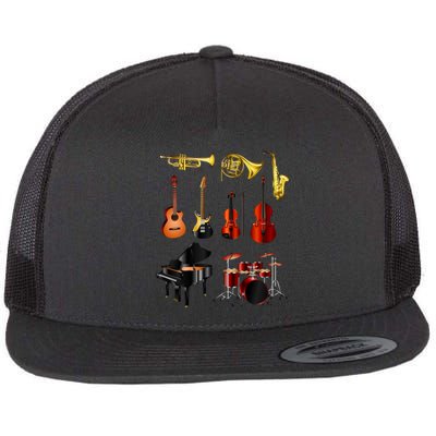 Musical Instruments Flat Bill Trucker Hat