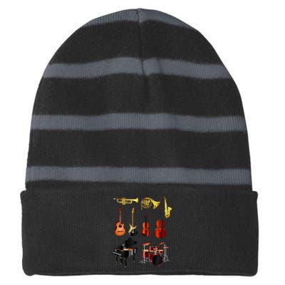 Musical Instruments Striped Beanie with Solid Band