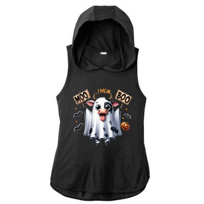 Moo I Mean Boo Ghost Cow Funny Halloween Cool Gift Ladies PosiCharge Tri-Blend Wicking Draft Hoodie Tank