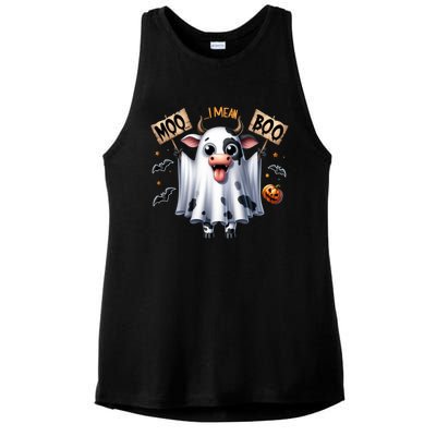 Moo I Mean Boo Ghost Cow Funny Halloween Cool Gift Ladies PosiCharge Tri-Blend Wicking Tank