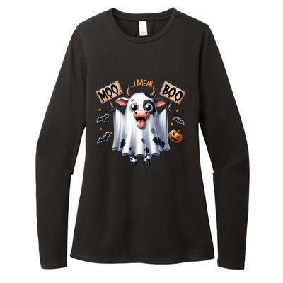 Moo I Mean Boo Ghost Cow Funny Halloween Cool Gift Womens CVC Long Sleeve Shirt