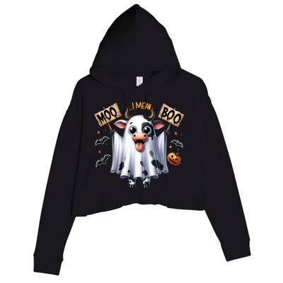 Moo I Mean Boo Ghost Cow Funny Halloween Cool Gift Crop Fleece Hoodie