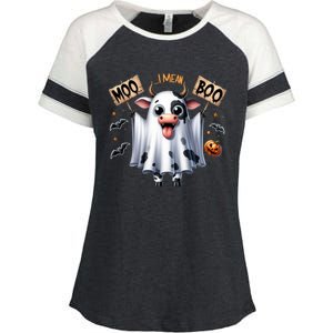 Moo I Mean Boo Ghost Cow Funny Halloween Cool Gift Enza Ladies Jersey Colorblock Tee