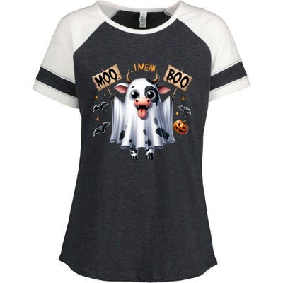 Moo I Mean Boo Ghost Cow Funny Halloween Cool Gift Enza Ladies Jersey Colorblock Tee