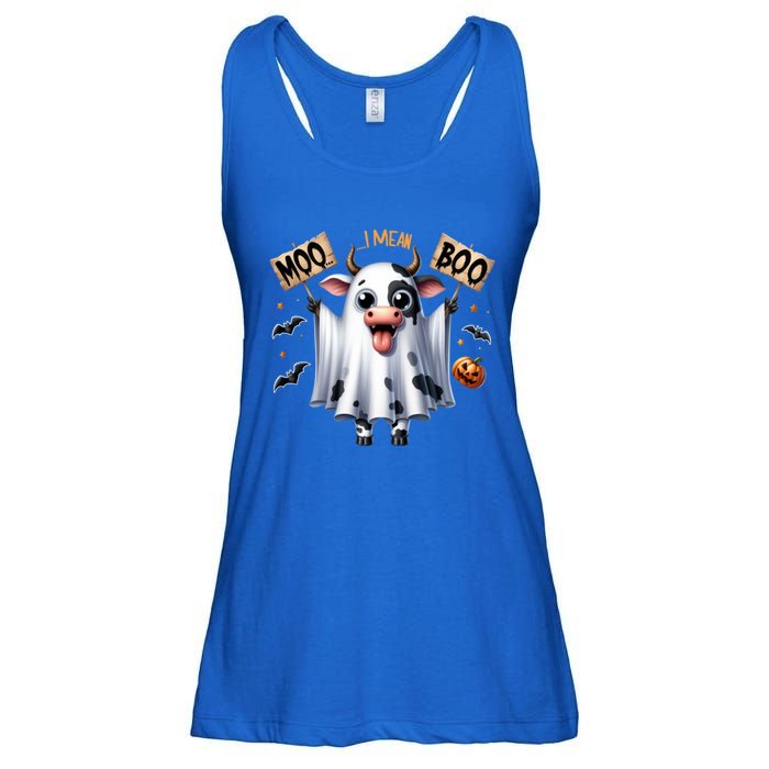 Moo I Mean Boo Ghost Cow Funny Halloween Cool Gift Ladies Essential Flowy Tank