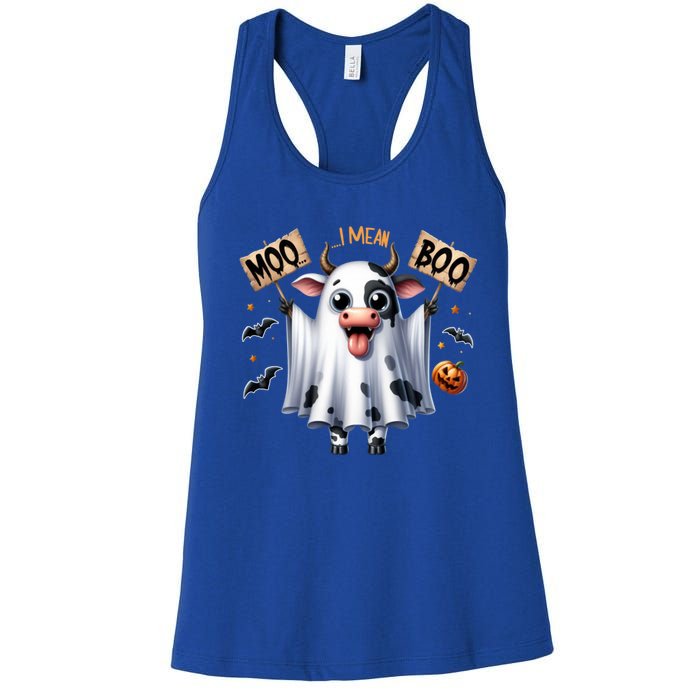 Moo I Mean Boo Ghost Cow Funny Halloween Cool Gift Women's Racerback Tank