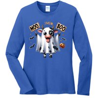 Moo I Mean Boo Ghost Cow Funny Halloween Cool Gift Ladies Long Sleeve Shirt