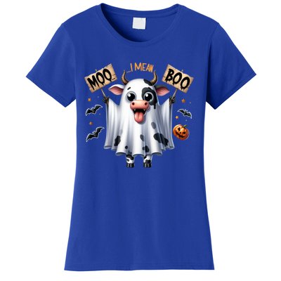 Moo I Mean Boo Ghost Cow Funny Halloween Cool Gift Women's T-Shirt