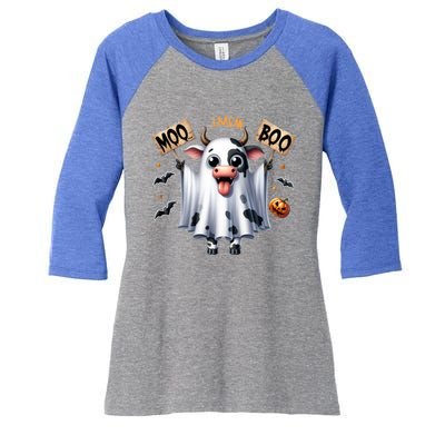 Moo I Mean Boo Ghost Cow Funny Halloween Cool Gift Women's Tri-Blend 3/4-Sleeve Raglan Shirt