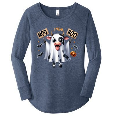 Moo I Mean Boo Ghost Cow Funny Halloween Cool Gift Women's Perfect Tri Tunic Long Sleeve Shirt