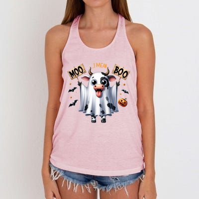 Moo I Mean Boo Ghost Cow Funny Halloween Cool Gift Women's Knotted Racerback Tank