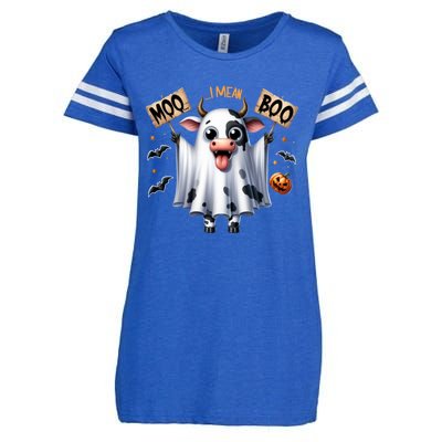 Moo I Mean Boo Ghost Cow Funny Halloween Cool Gift Enza Ladies Jersey Football T-Shirt