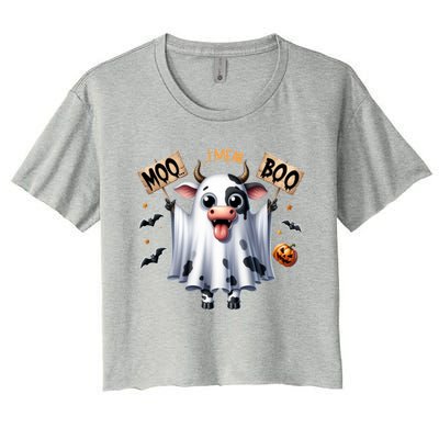 Moo I Mean Boo Ghost Cow Funny Halloween Cool Gift Women's Crop Top Tee