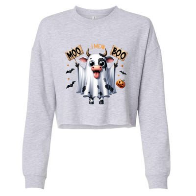 Moo I Mean Boo Ghost Cow Funny Halloween Cool Gift Cropped Pullover Crew