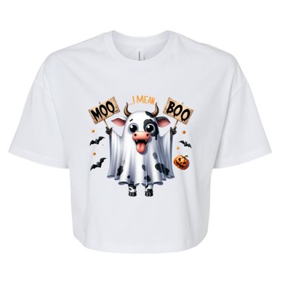 Moo I Mean Boo Ghost Cow Funny Halloween Cool Gift Bella+Canvas Jersey Crop Tee