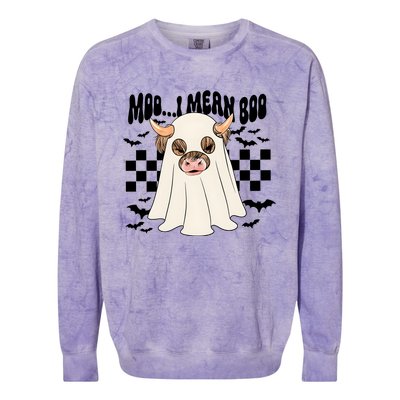 Moo I Mean Boo Halloween Highland Cow Ghost Colorblast Crewneck Sweatshirt