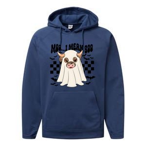 Moo I Mean Boo Halloween Highland Cow Ghost Performance Fleece Hoodie