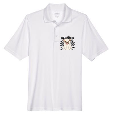 Moo I Mean Boo Halloween Highland Cow Ghost Men's Origin Performance Piqué Polo