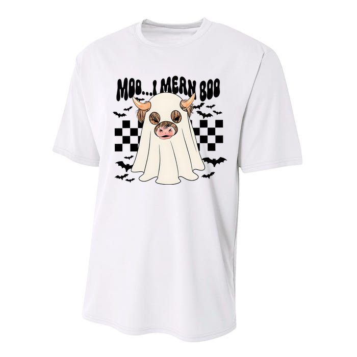 Moo I Mean Boo Halloween Highland Cow Ghost Performance Sprint T-Shirt