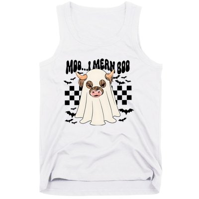 Moo I Mean Boo Halloween Highland Cow Ghost Tank Top