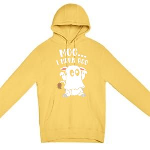 Moo I Mean Boo Ghost Cow Halloween Gift Premium Pullover Hoodie