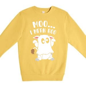 Moo I Mean Boo Ghost Cow Halloween Gift Premium Crewneck Sweatshirt