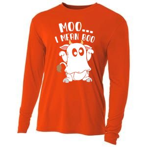 Moo I Mean Boo Ghost Cow Halloween Gift Cooling Performance Long Sleeve Crew