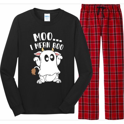 Moo I Mean Boo Ghost Cow Halloween Gift Long Sleeve Pajama Set