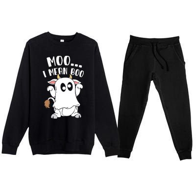 Moo I Mean Boo Ghost Cow Halloween Gift Premium Crewneck Sweatsuit Set