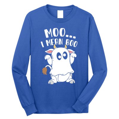 Moo I Mean Boo Ghost Cow Halloween Gift Long Sleeve Shirt