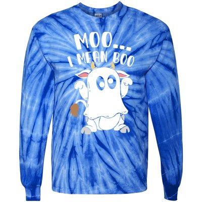 Moo I Mean Boo Ghost Cow Halloween Gift Tie-Dye Long Sleeve Shirt