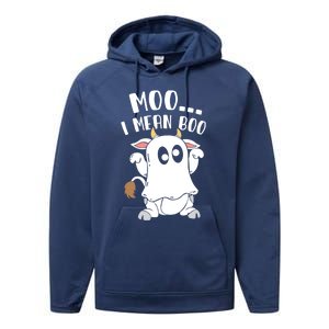 Moo I Mean Boo Ghost Cow Halloween Gift Performance Fleece Hoodie