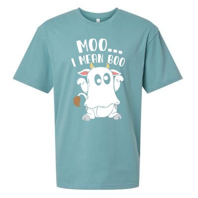 Moo I Mean Boo Ghost Cow Halloween Gift Sueded Cloud Jersey T-Shirt