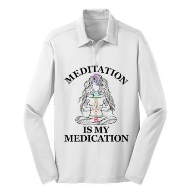 Meditation Is My Medication Kundalini Yoga Chakra Spiritual Silk Touch Performance Long Sleeve Polo