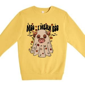 Moo I Mean Boo Funny Halloween Pig Ghost Premium Crewneck Sweatshirt