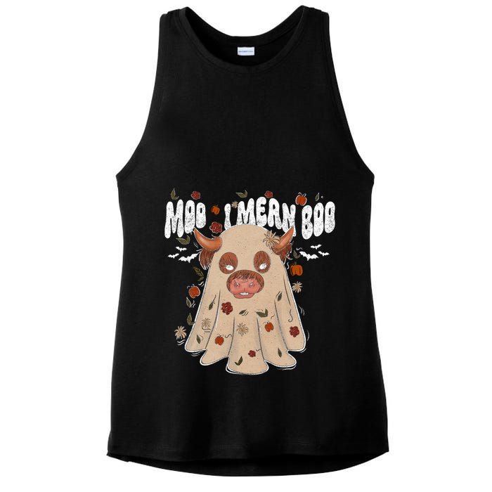 Moo I Mean Boo Funny Halloween Pig Ghost Ladies PosiCharge Tri-Blend Wicking Tank