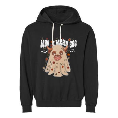 Moo I Mean Boo Funny Halloween Pig Ghost Garment-Dyed Fleece Hoodie