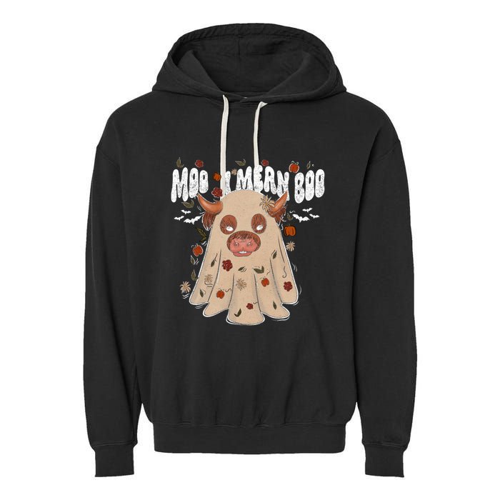Moo I Mean Boo Funny Halloween Pig Ghost Garment-Dyed Fleece Hoodie