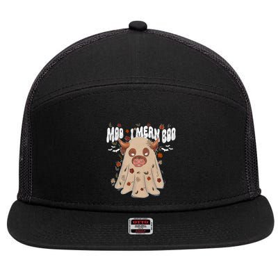 Moo I Mean Boo Funny Halloween Pig Ghost 7 Panel Mesh Trucker Snapback Hat